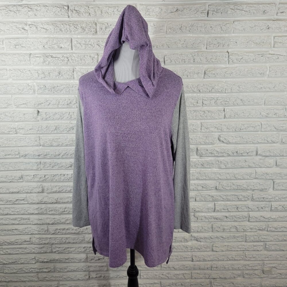 Bobbie Brooks Womens Top 2X Plus Hoodie Lavender Gray Colorblock Pullover PUR7E